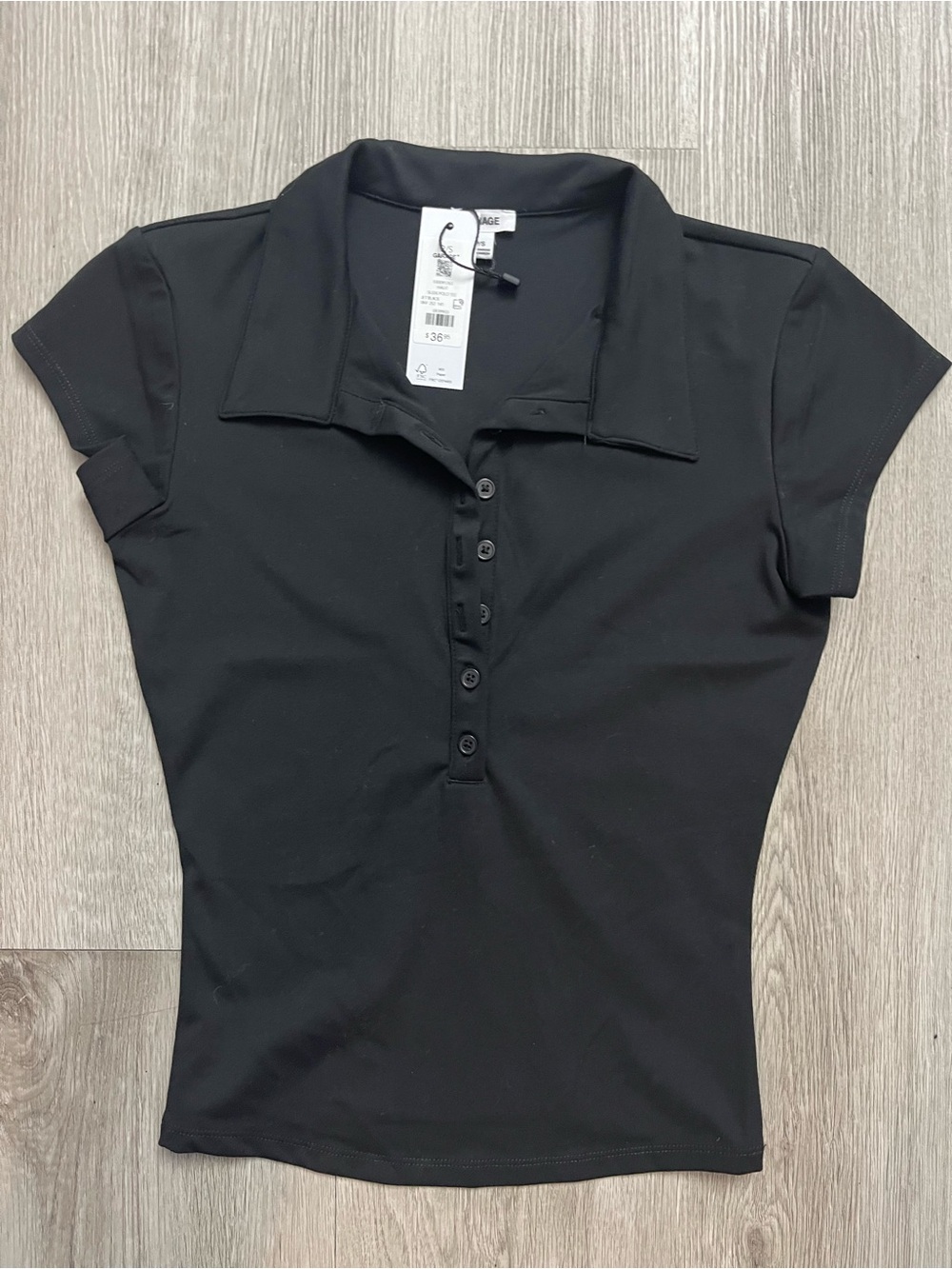 409–NWT Garage Black Short-Sleeve Button Polo Top
